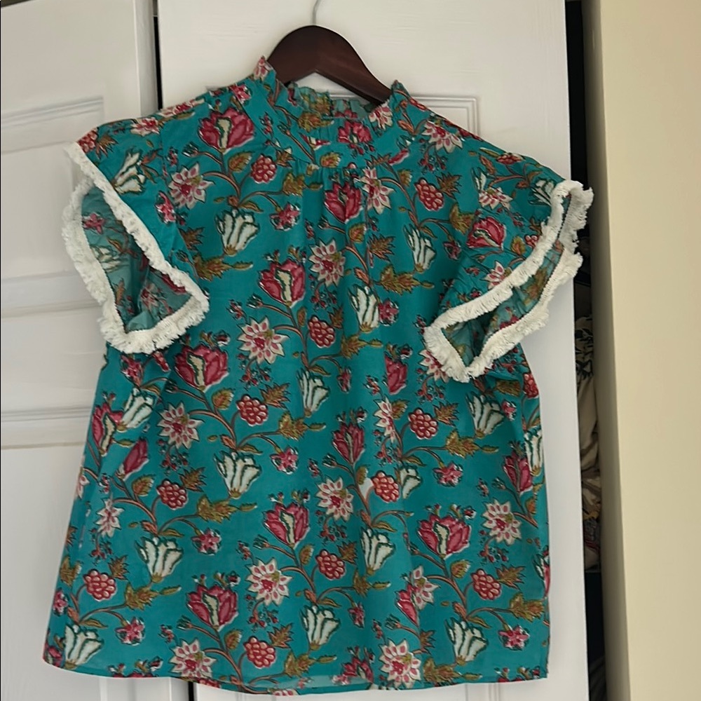 Floral Women’s Top - Teal and Pink
